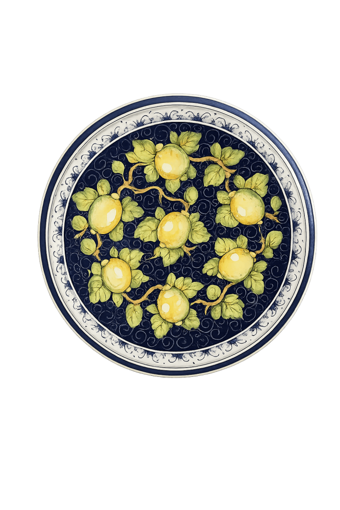 Assiette décorative en céramique peinte à la main – Motif citrons de Toscane